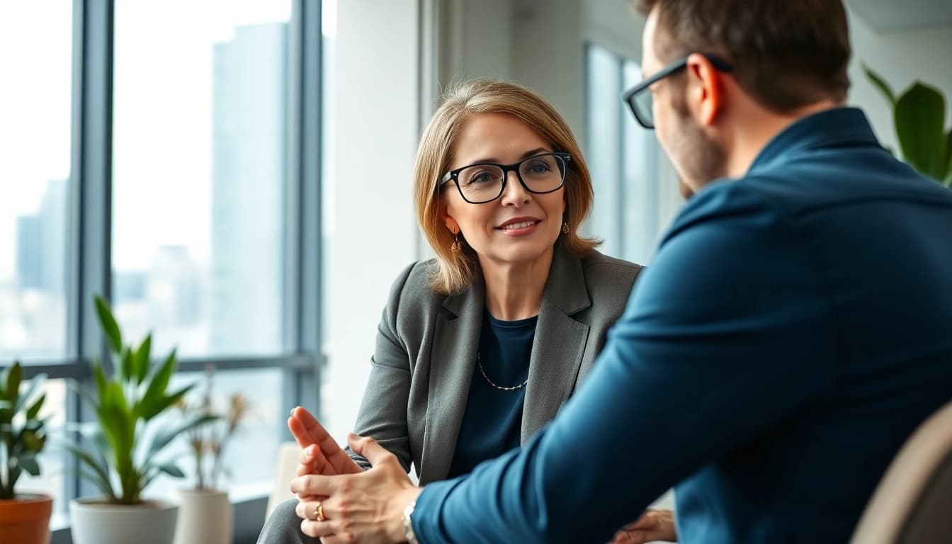 Career coaching session with a professional coach guiding her client to success.