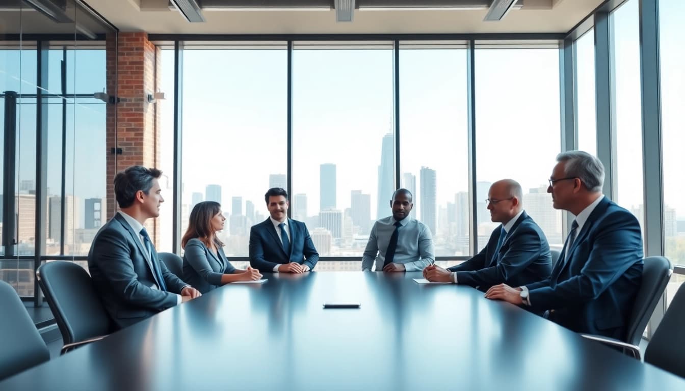 Engaged team collaborating on Federal and State contracts in a modern office.