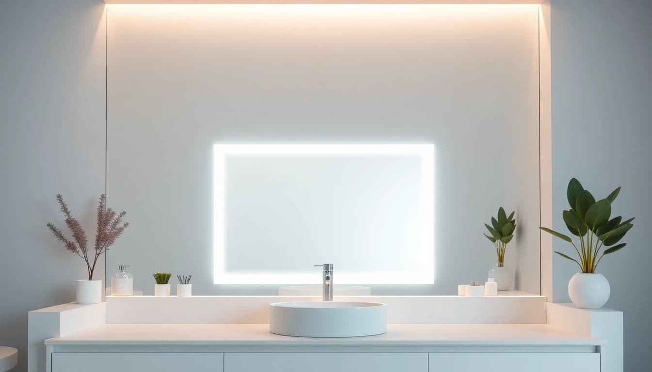Enhance your space with a stylish mirror light mirror featured prominently in a modern bathroom.