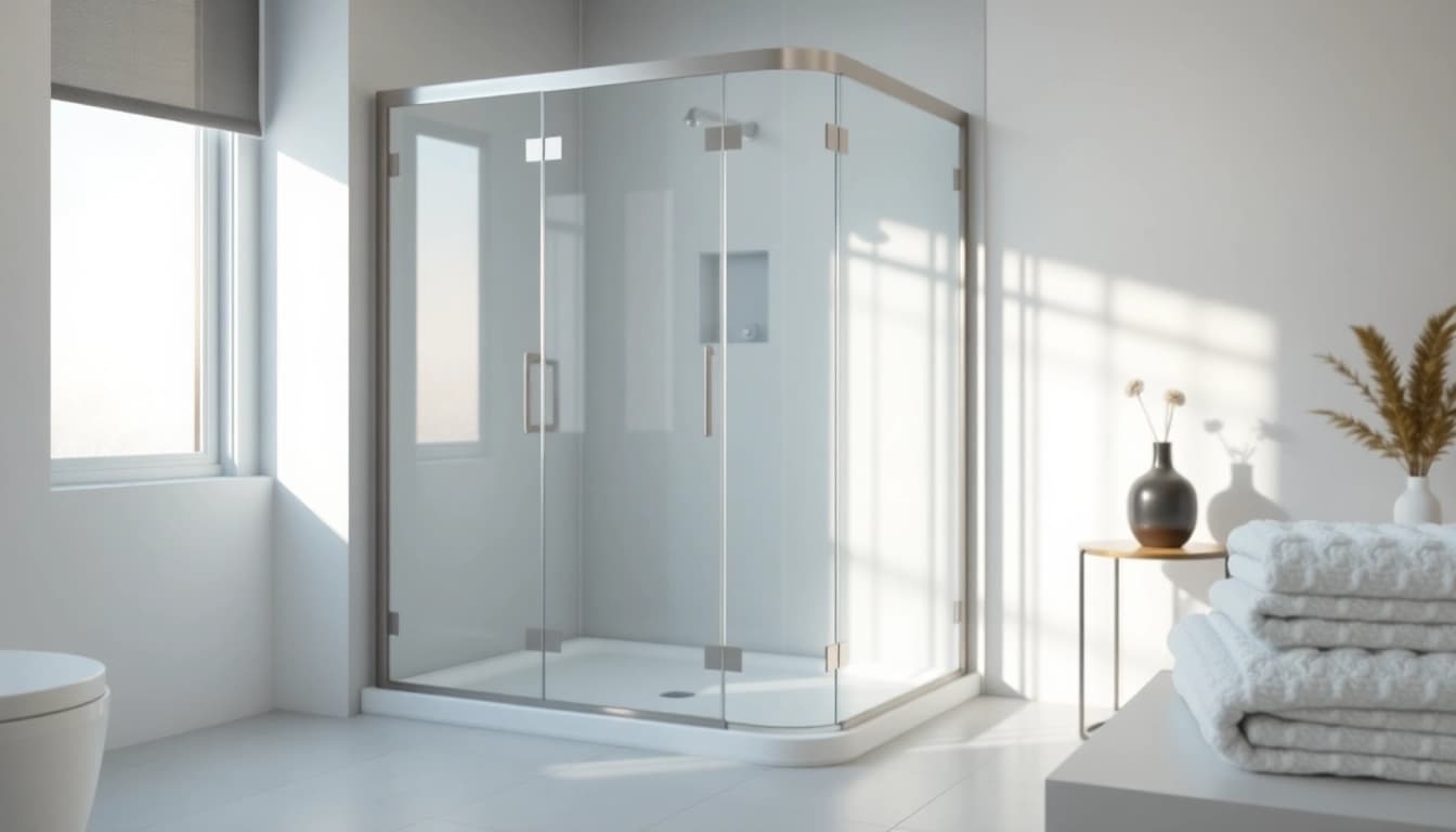 Duschkabine 80x80 Eckeinstieg in modernem Badezimmer mit eleganten Designelementen.