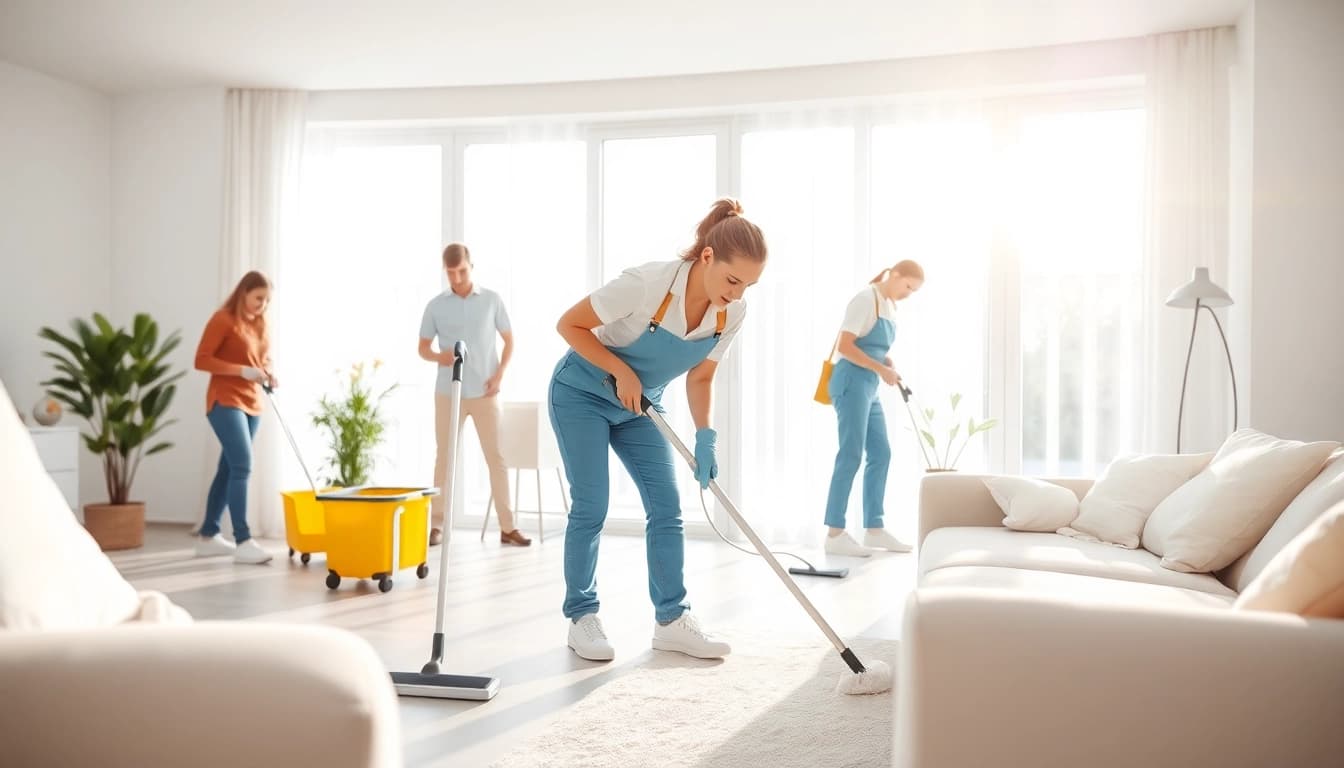 Engaging cleaning services calgary team working in a bright modern home.