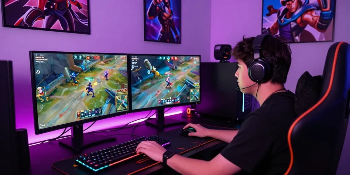 Overwatch 2 Cheats showcased in an immersive gaming setup with vibrant lighting and character posters.
