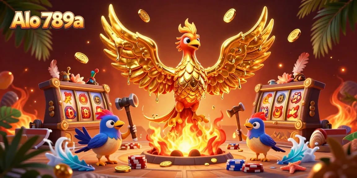 Alo 789a delivers an immersive cockfighting experience with molten gold phoenix and rich casino elements