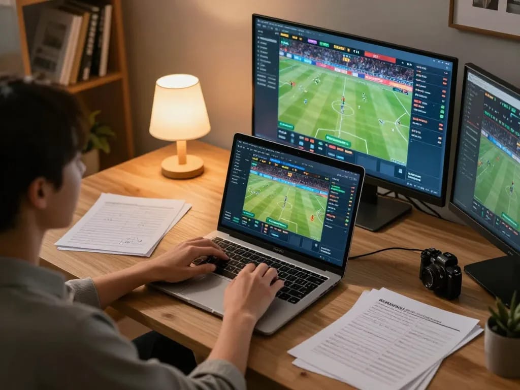 Engaging online sports betting experience with Net88 interface on laptop, showcasing live odds and strategic notes