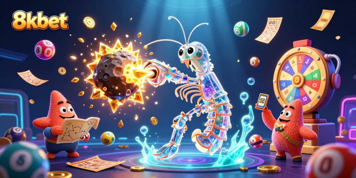 Experience thrilling excitement with 8xbet as a galactic samurai mantis shrimp uncovers treasures amidst vibrant lottery excitement.
