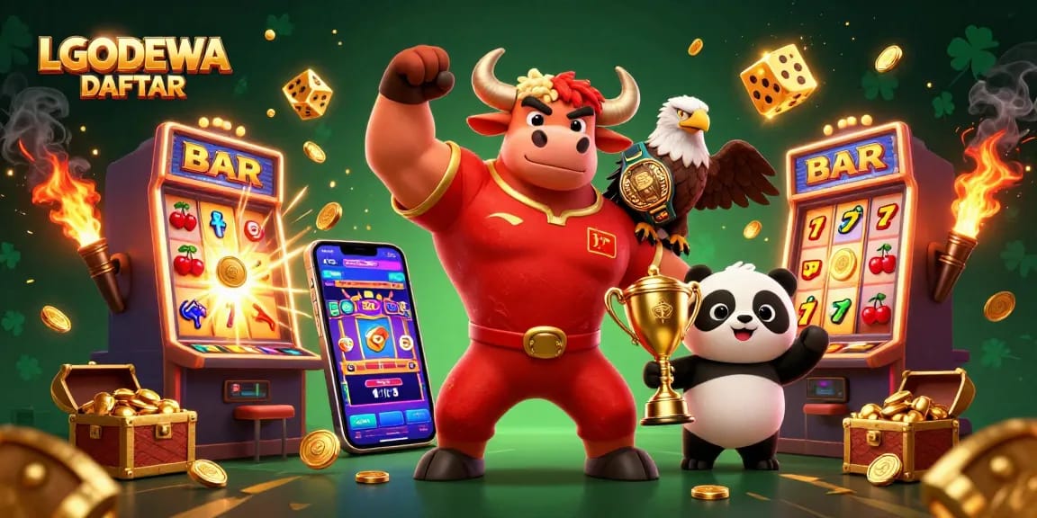 Win big with LGODEWA DAFTAR as you explore dynamic slots surrounded by festive casino elements.
