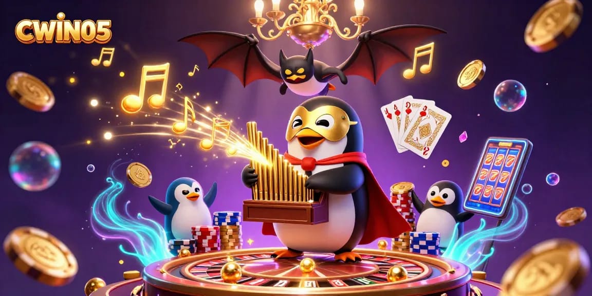 Experience the excitement of CWIN05 with a 3D illustration of a casino scene bursting with action.