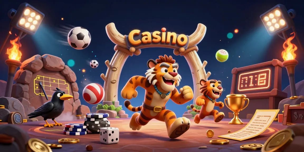 Experience the excitement at this unique CASINO run by prehistoric characters in a dynamic scene.