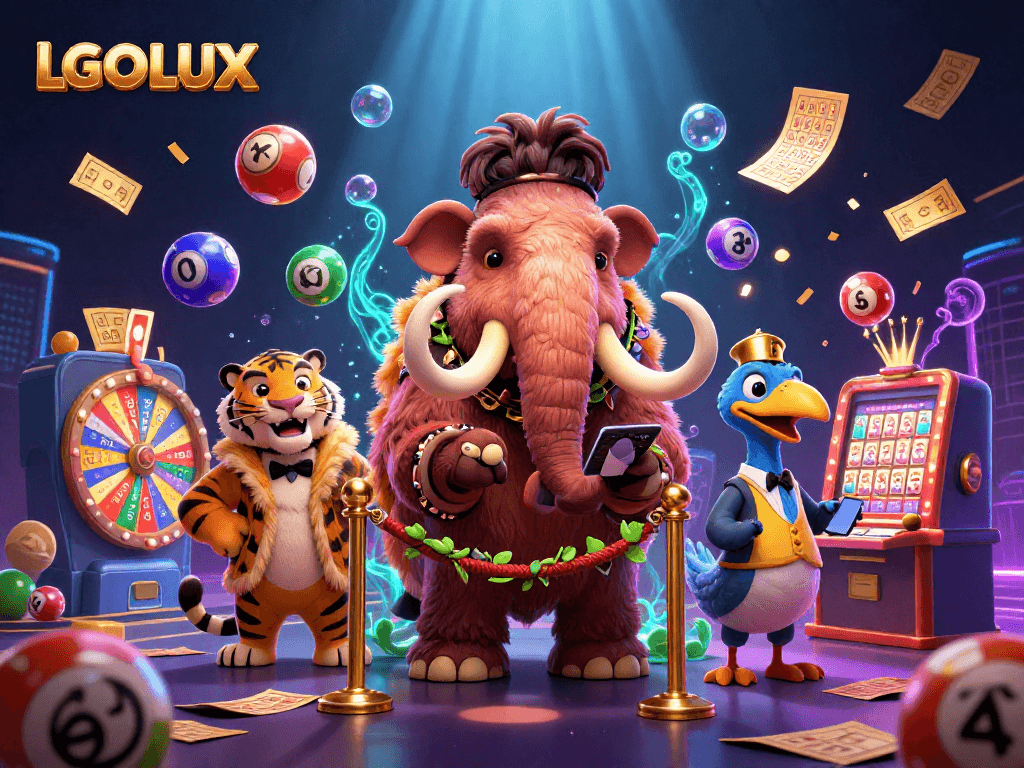 Win big with LGOLUX: A vibrant scene of a casino with VIP characters enjoying the action.