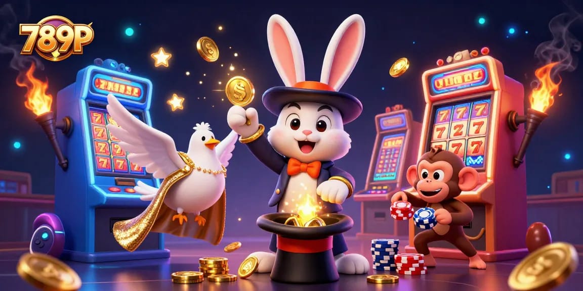 Experience the thrill of winning at 789P with this enchanting casino scene featuring magical characters and vibrant slot machines.