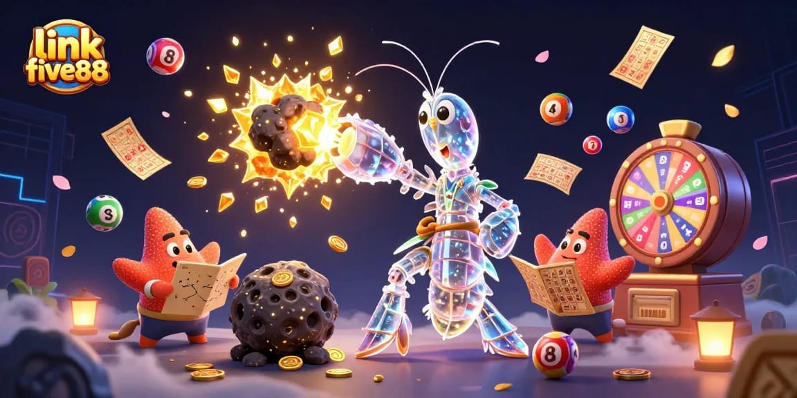 Engage with link five88 in this lively casino-themed 3D illustration showcasing vibrant lottery elements.