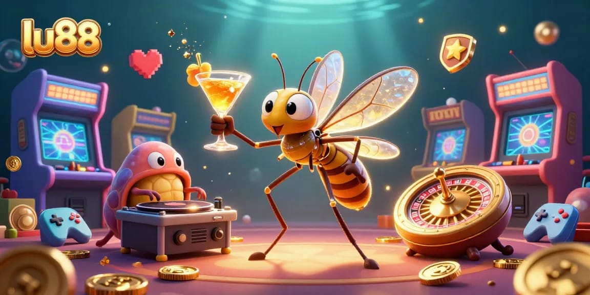 Experience thrilling gaming at lu88 with a lively scene of ancient creatures in a modern casino setting.