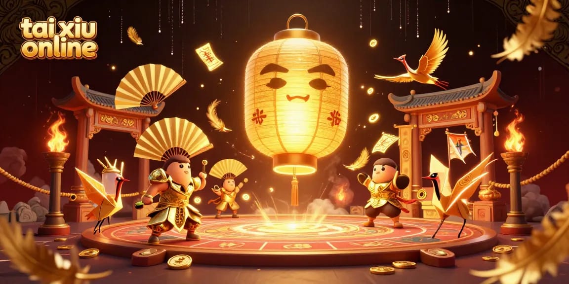 Experience excitement with tai xiu online in a vibrant casino scene featuring golden lanterns and warriors.