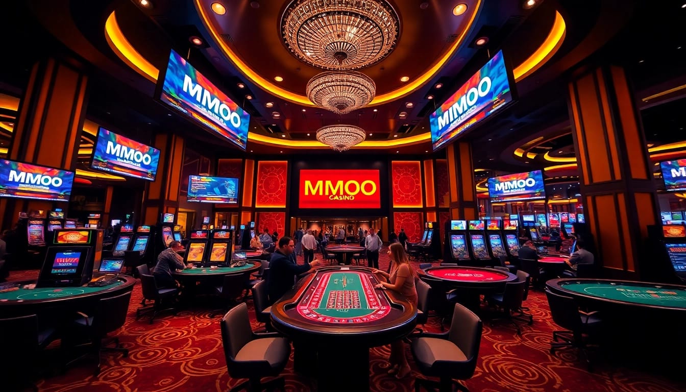 Experience the thrill of MMOO casino with players enjoying exclusive games in a luxurious setting.