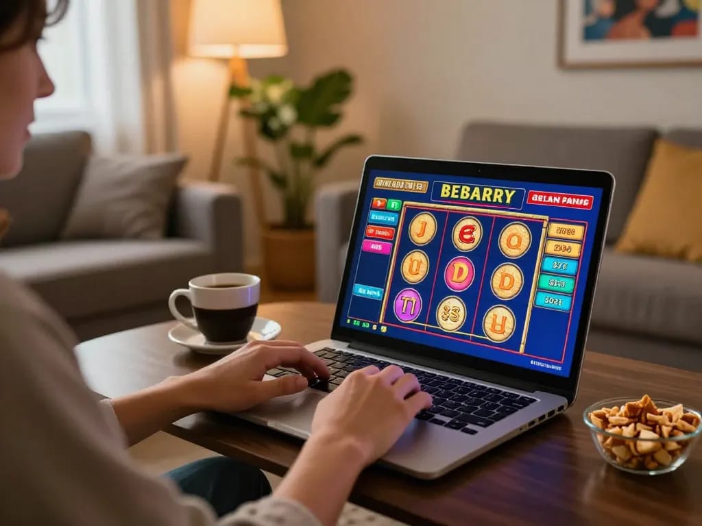Playing online slots on the kjc website while enjoying a cozy home environment.