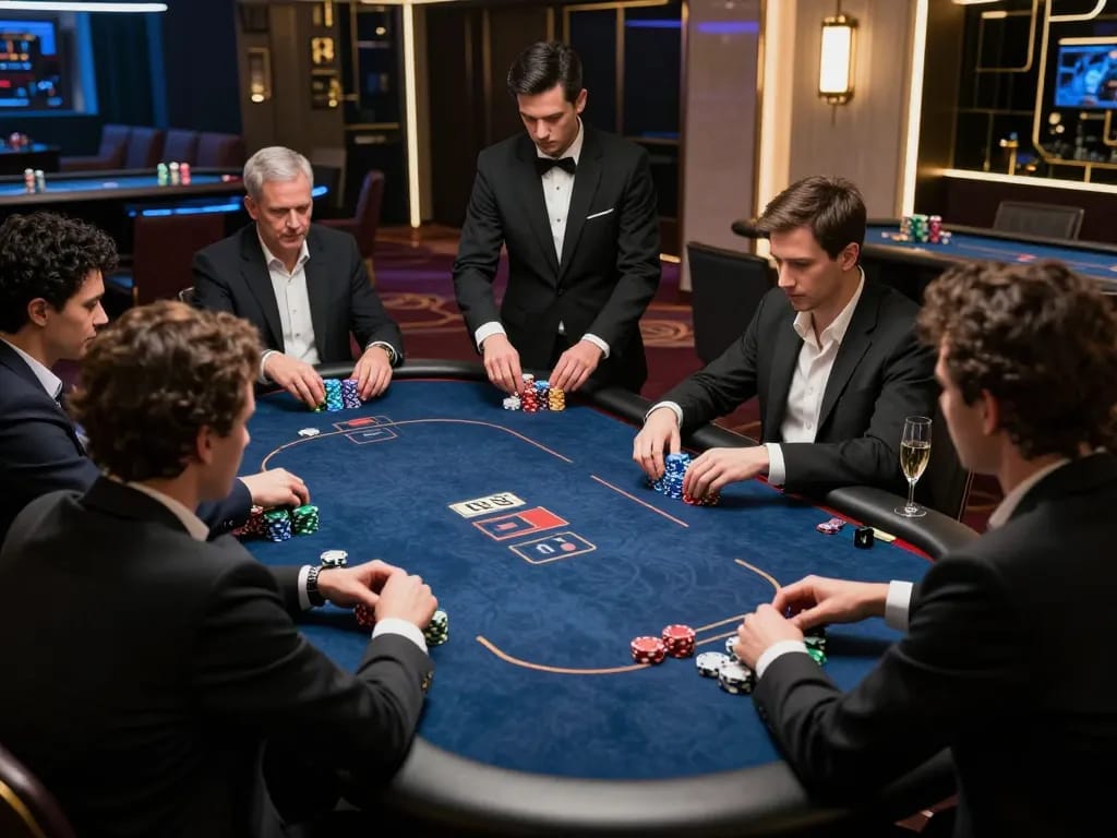 rik vip players enjoying a thrilling high-stakes poker game in an elegant setting