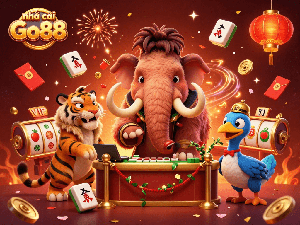 Experience the excitement of nhà cái Go88 with a vibrant 3D casino scene featuring unique characters.