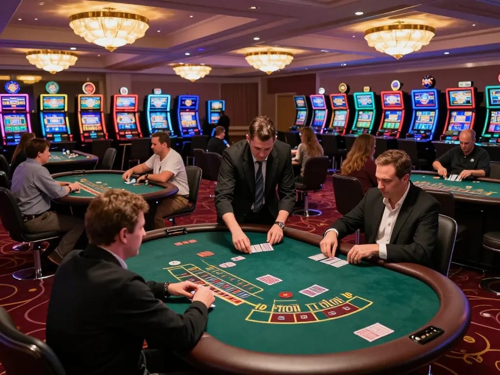 Players enjoying a thrilling blackjack game at Jdclub9vip casino, showcasing strategic bets and vibrant atmosphere.