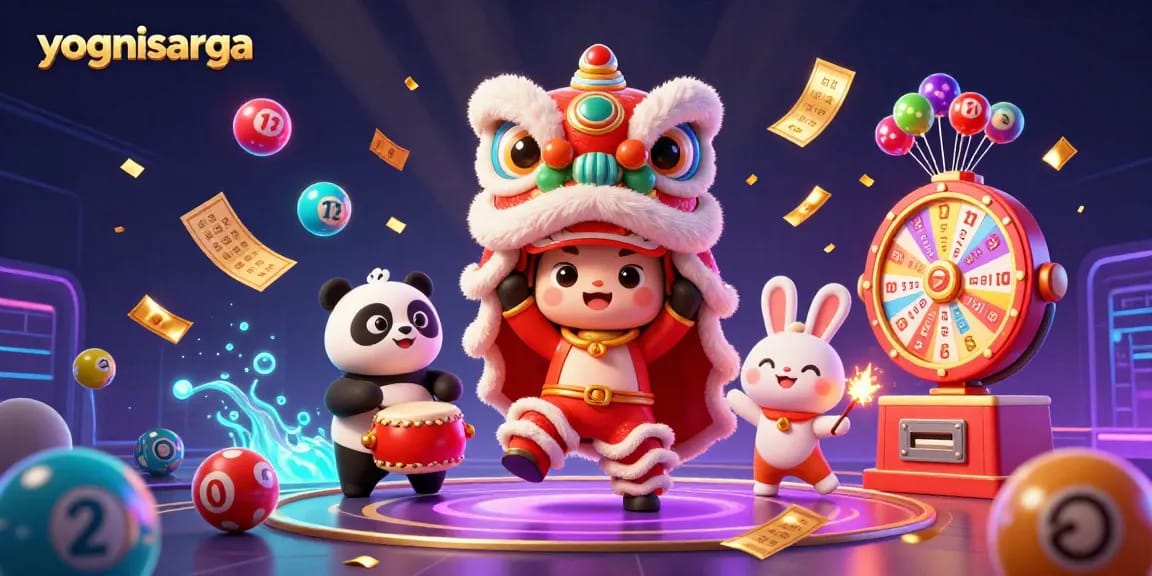 Yognisarga brings luck with colorful lottery elements and vibrant characters in a festive scene.
