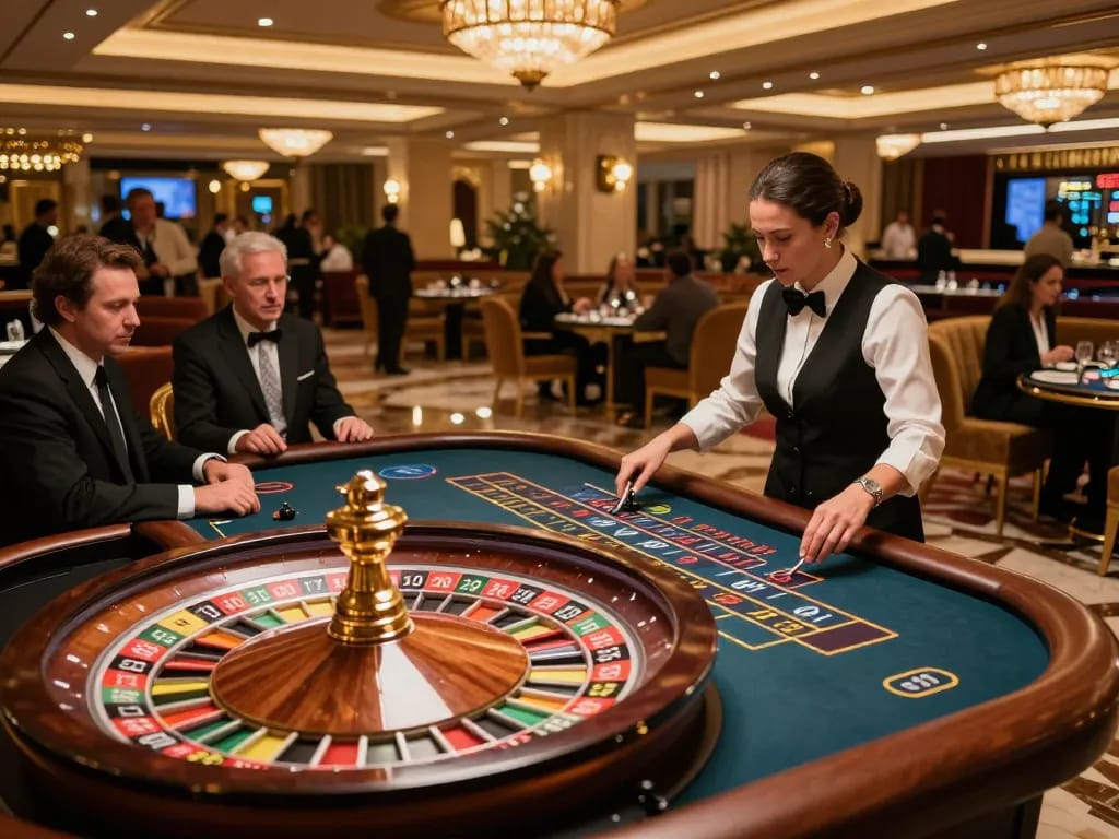 Players engaging in an exciting roulette game at LC88 casino, showcasing vibrant action and elegant decor.