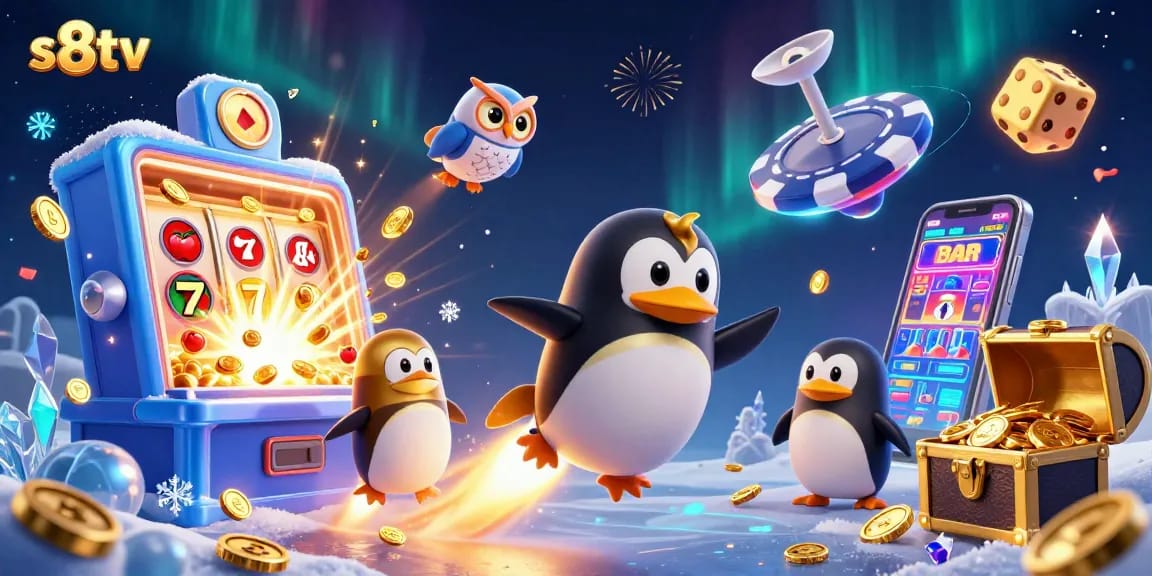 Experience thrilling gaming with s8tv’s dynamic casino adventure featuring golden penguin and slot machines.