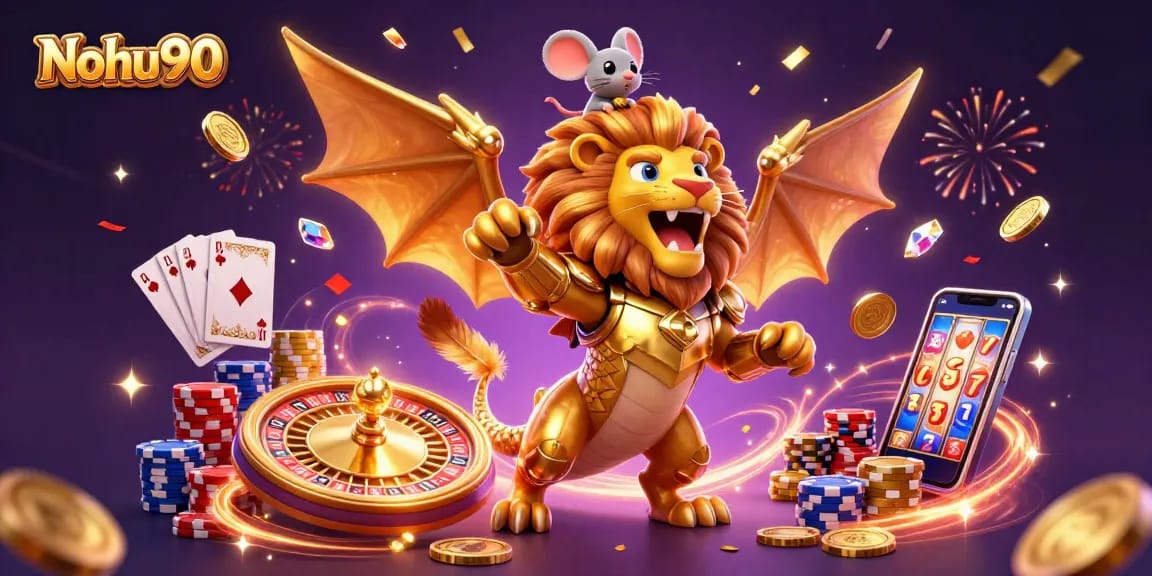 Nohu90 players experience thrilling casino games with a roaring chimera and dynamic elements.