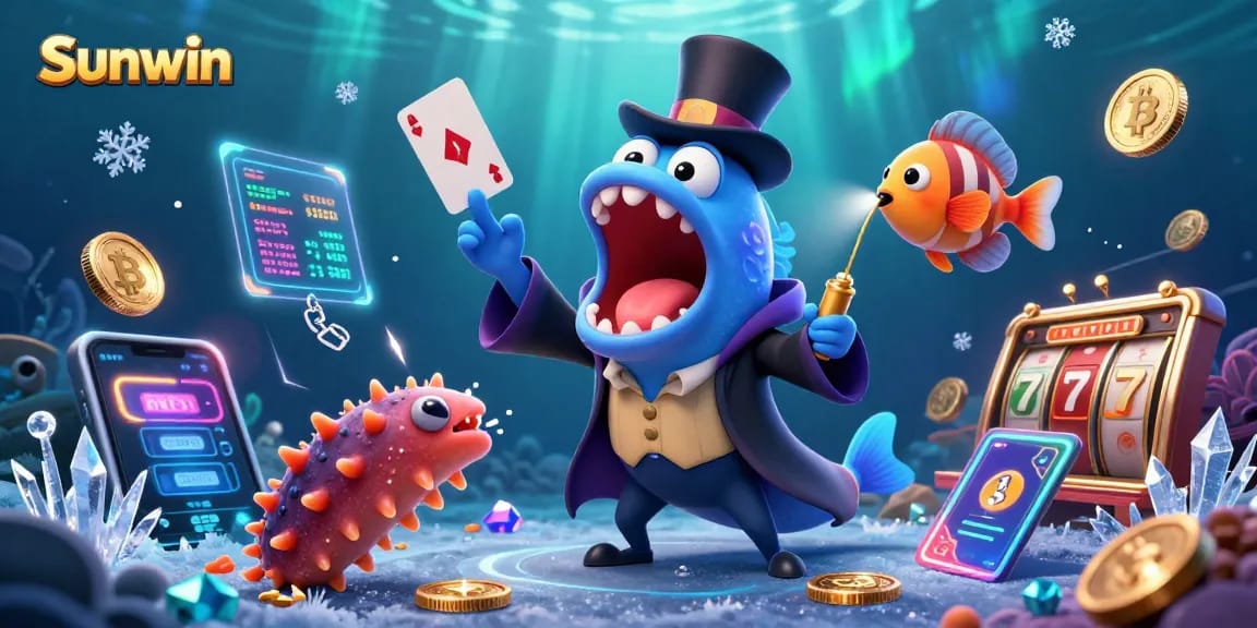 Sunwin showcases a bioluminescent eel and casino elements in a vibrant 3D magic act.