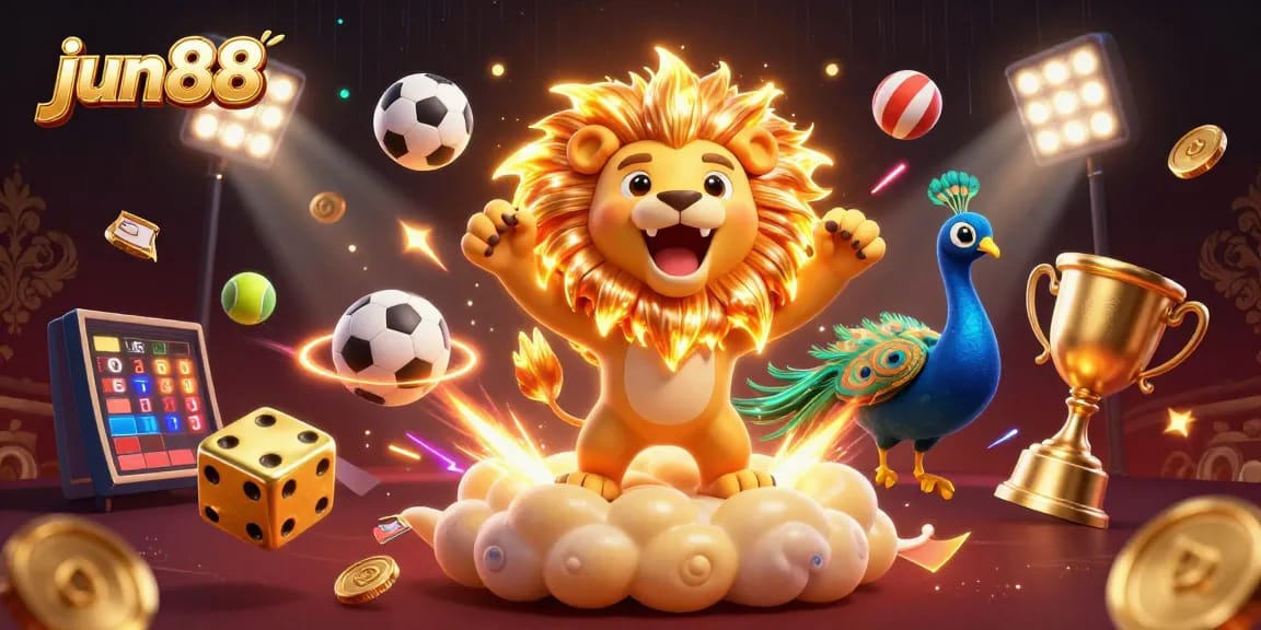 Experience thrilling wins with jun88 in a dynamic and colorful 3D casino scene.