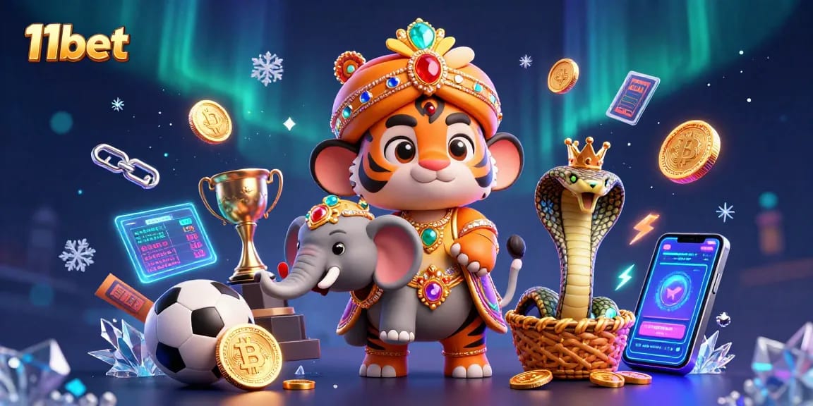 Bet on sports and crypto with 11bet in this vibrant 3D illustration of exciting betting elements.