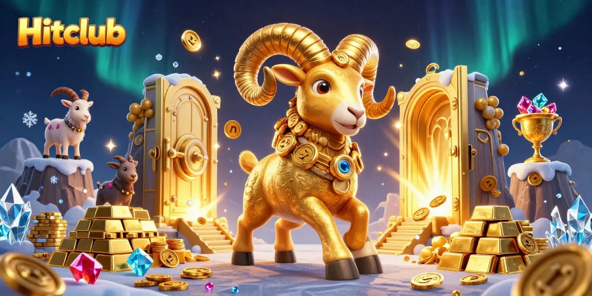 Engage in thrilling gameplay at Hitclub with a golden ram charging through a treasure-filled casino scene.