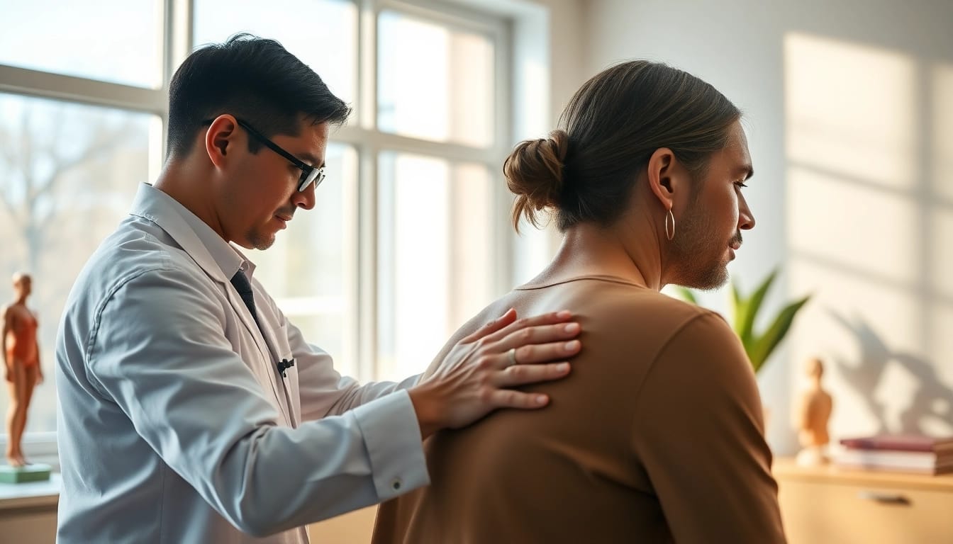 Chiropractor addressing back pain through proper adjustment techniques in a calming clinic.