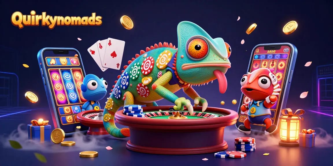 QuirkyNomads enhances casino fun with vibrant winning elements and chameleon energy.