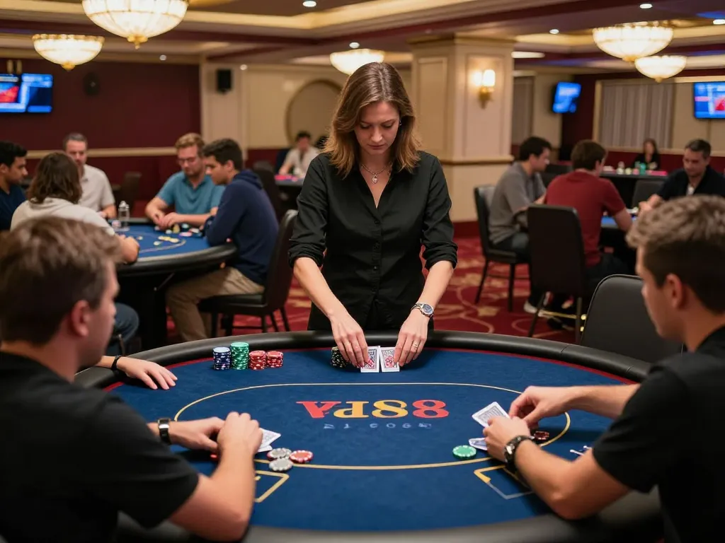 Players engaging in dynamic poker games at ww88 casino, showcasing thrilling casino atmosphere.