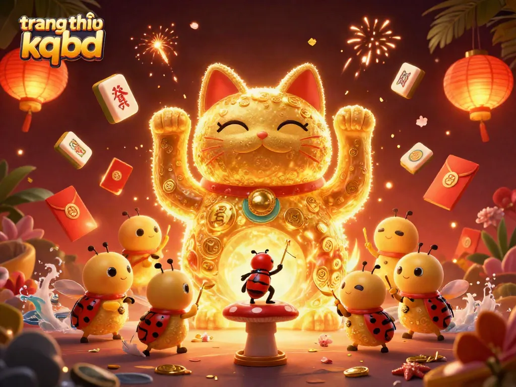 Catch the excitement with the lucky cat of trang chủ kqbd amidst glowing casino symbols and festive elements.