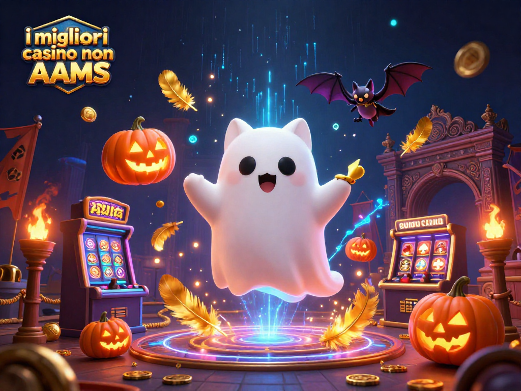 Scopri i migliori casinò non AAMS con un fantasma amichevole mentre fluttua tra macchine da gioco.