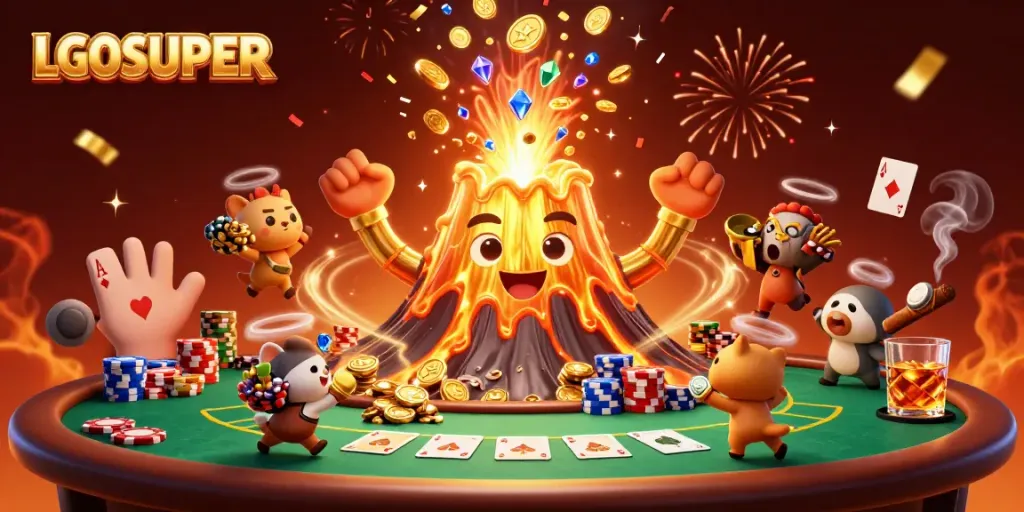 Experience the thrill of LGOSUPER with a lively casino scene showcasing treasures and triumph.