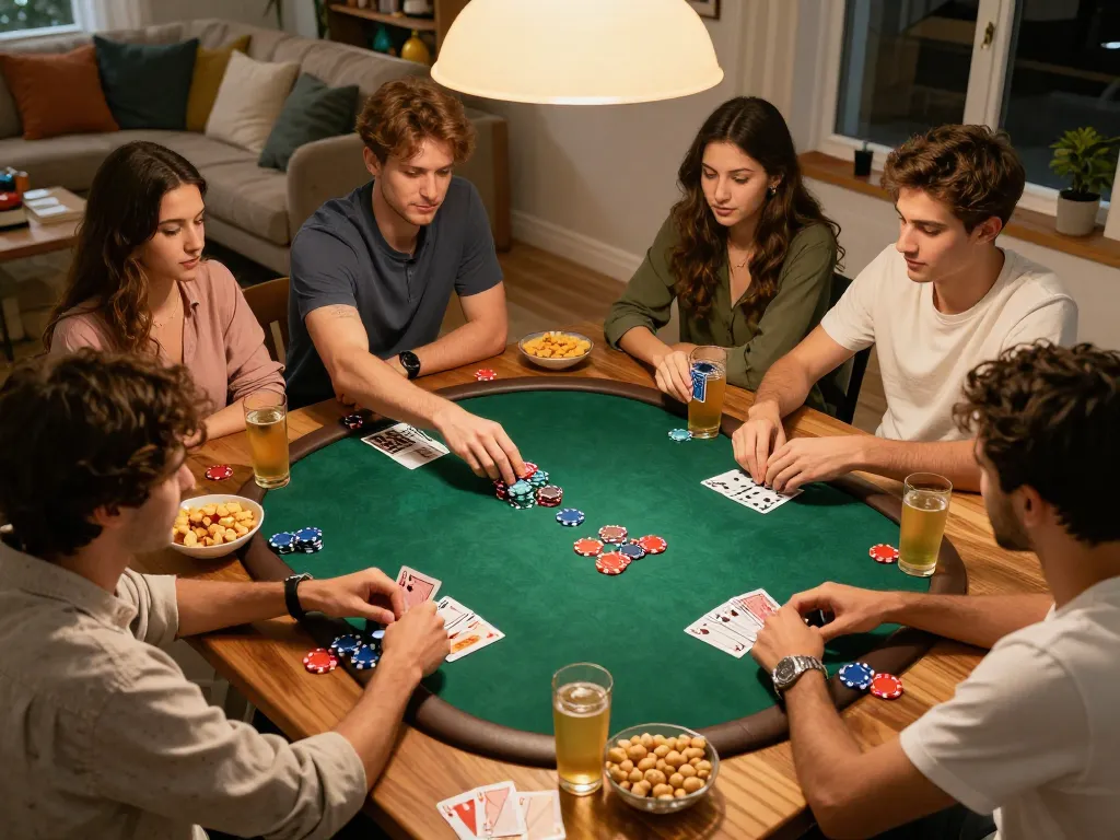 79king poker night with friends enjoying chips and cards in a cozy atmosphere