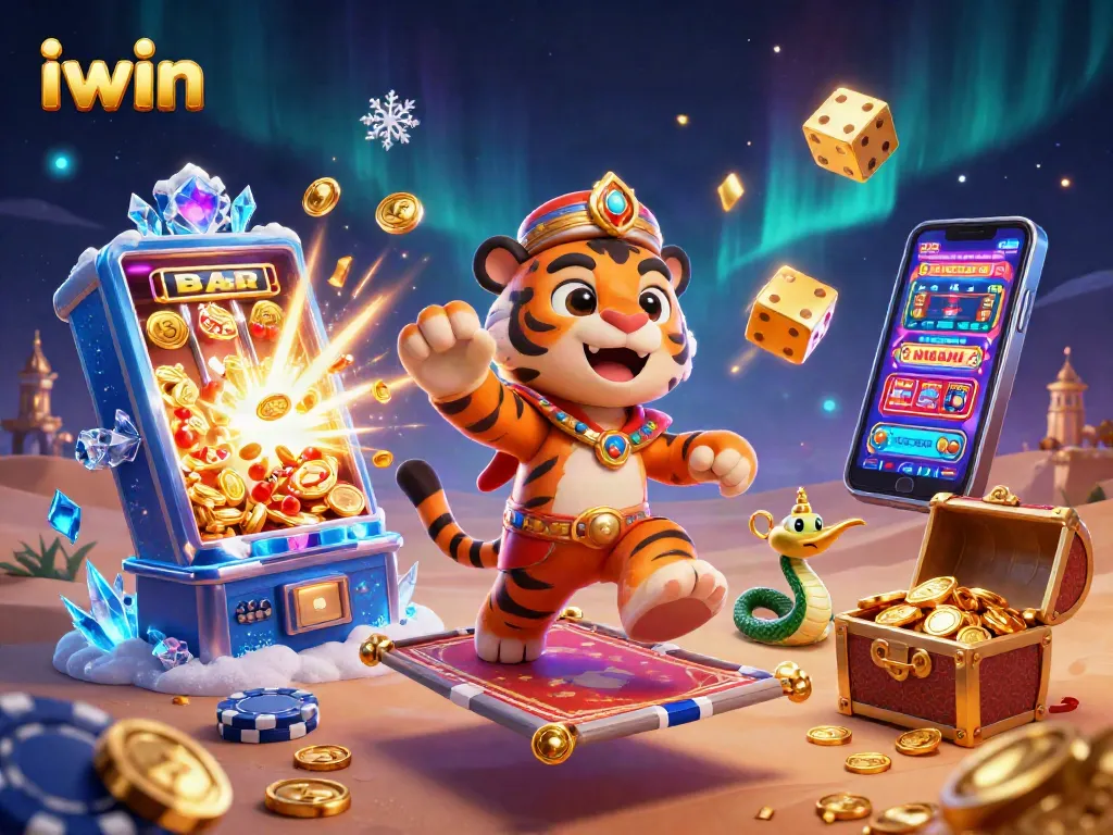 Experience the thrills of iwin with a vibrant 3D illustration featuring exciting casino elements and characters.