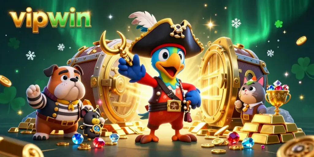 Experience thrilling adventures with vipwin in this colorful casino-inspired pirate scene.