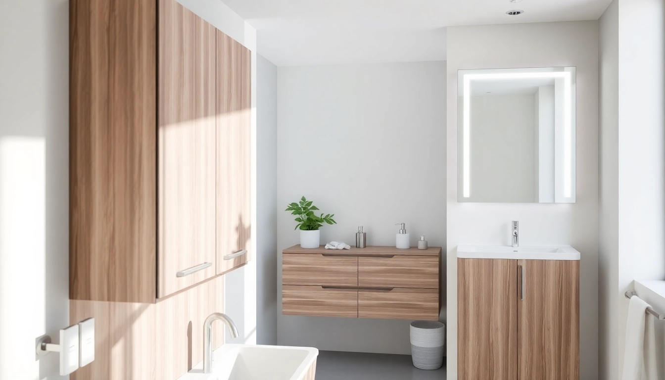 Showcasing illuminated bathroom cabinets enhancing modern bathroom aesthetics and ambiance.