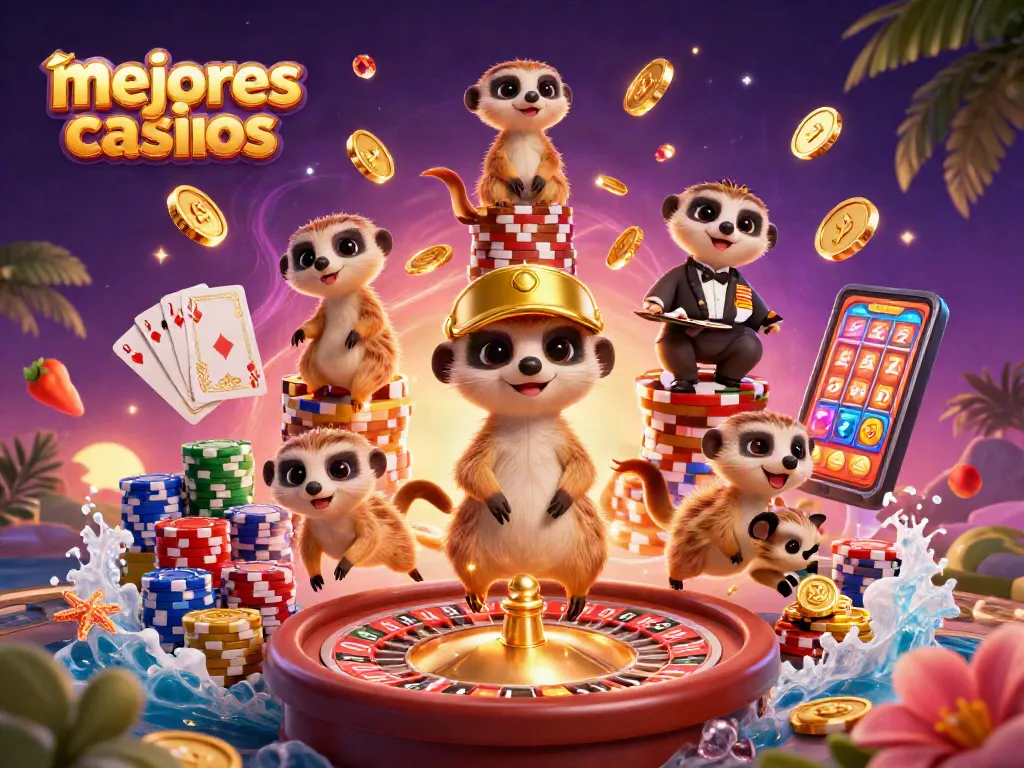 Juega en los mejores casinos con esta ilustración divertida y colorida de un casino en acción.