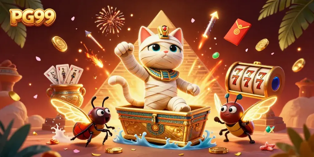 Unleash creative gameplay with PG99 in a vibrant pyramid casino scene.