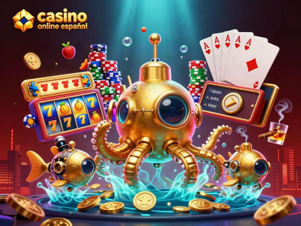 Disfruta la emoción en un casino online español, con un kraken y fichas de póker vibrantes.