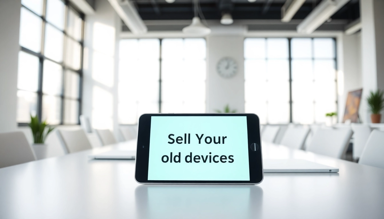 Sell Your Old Devices with sleek electronics on a bright office desk.