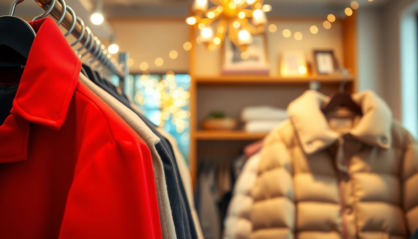 Stylish display of ladies coats and jackets in a boutique, featuring vibrant colors and trendy designs.