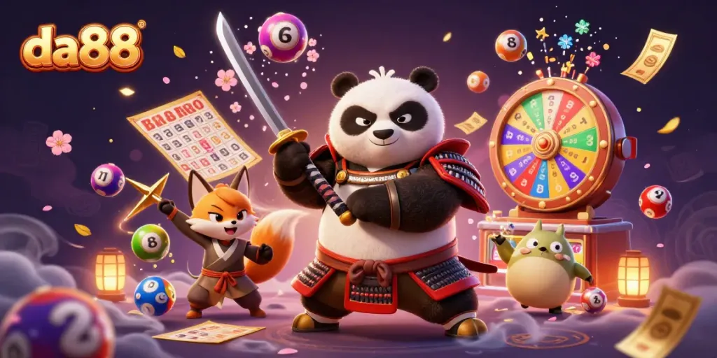 Engage with da88's exciting gaming world featuring vibrant characters and dynamic lottery elements.