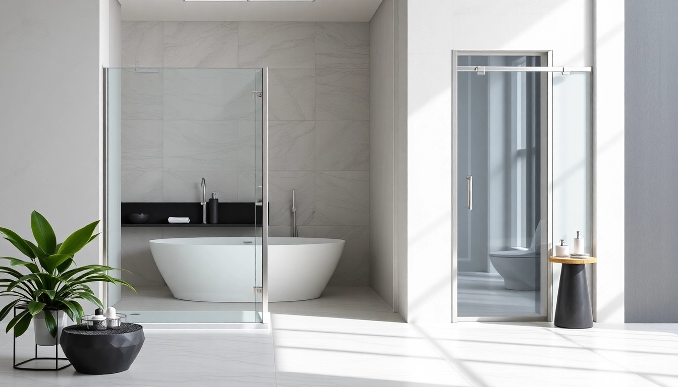 View semi-frameless shower screens in a modern bathroom with elegant decor and natural lighting.