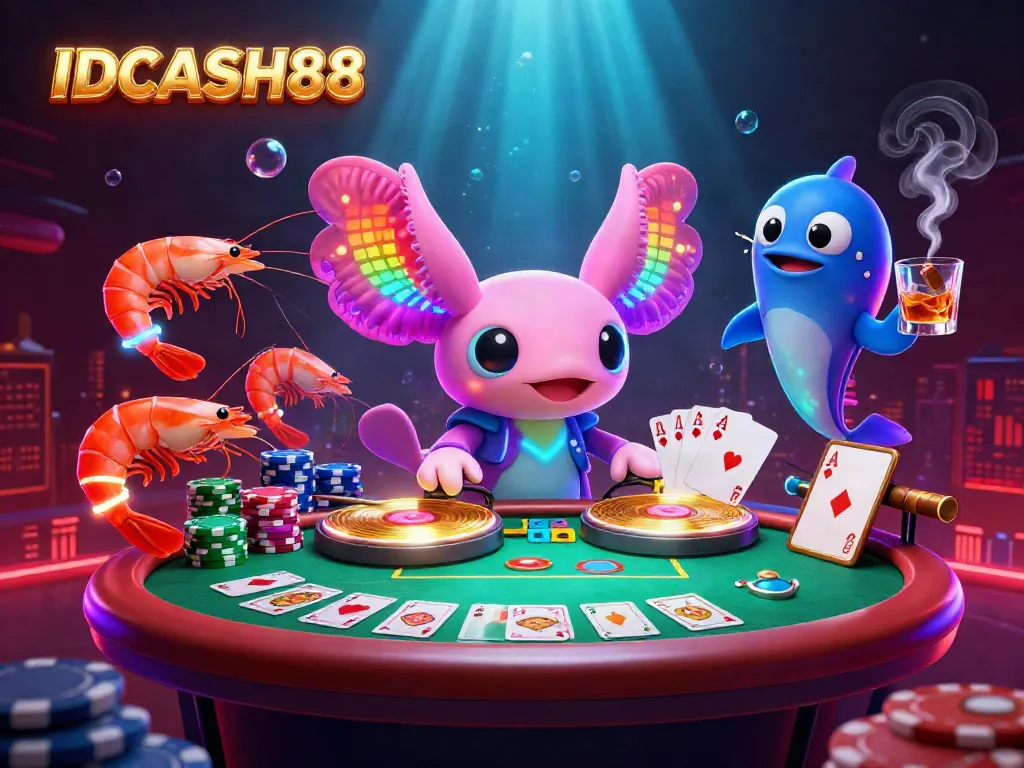 Experience the excitement of IDCASH88 with a vibrant underwater casino scene, featuring unique characters and gaming elements.