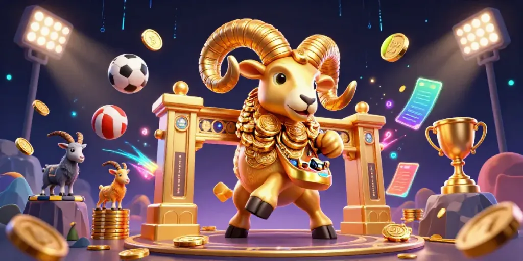 Experience the excitement of 23win with a dynamic golden ram charging through a casino-themed scene.