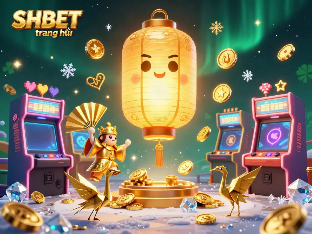 Experience the magical world of SHBET trang chủ with glowing golden lanterns and dynamic gaming elements.